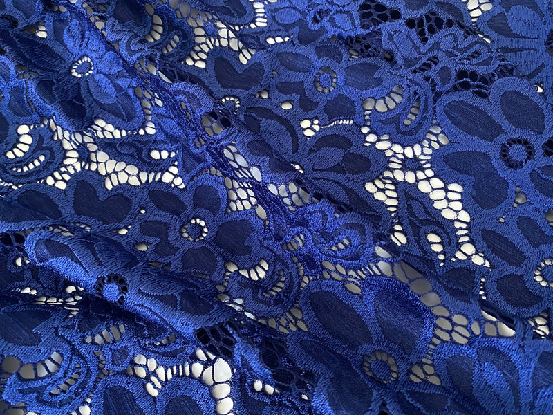 5 Yards Royal Cobalt Blue White Galloon Sheer Stretch Sewing Lace 5.75  Wide Pattern Embroidery Sewing Fabric Delicate Clothing Garment Supply