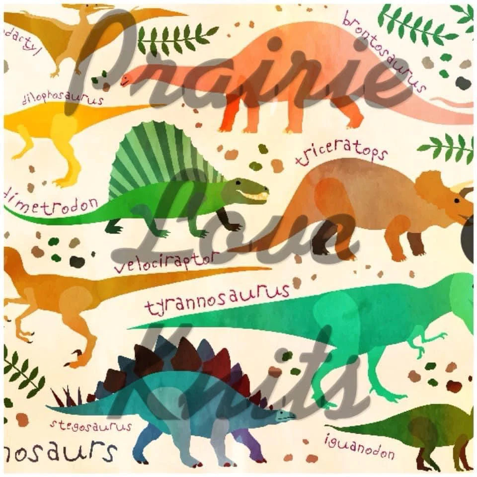 R42 PREORDER - Watercolour Dinosaurs - by the 1/2 metre (7909310988526) (7991890444526) (8593070555374) (8593071046894)